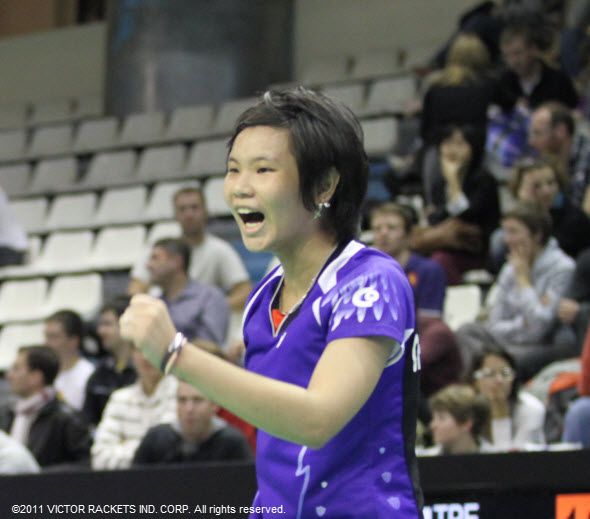 The moment Tai added the scalp of world No.1 Wang Yi Han to her tally.